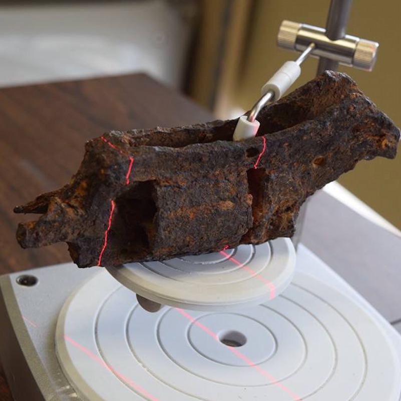 Revolver found at archeological dig being 3D scanned